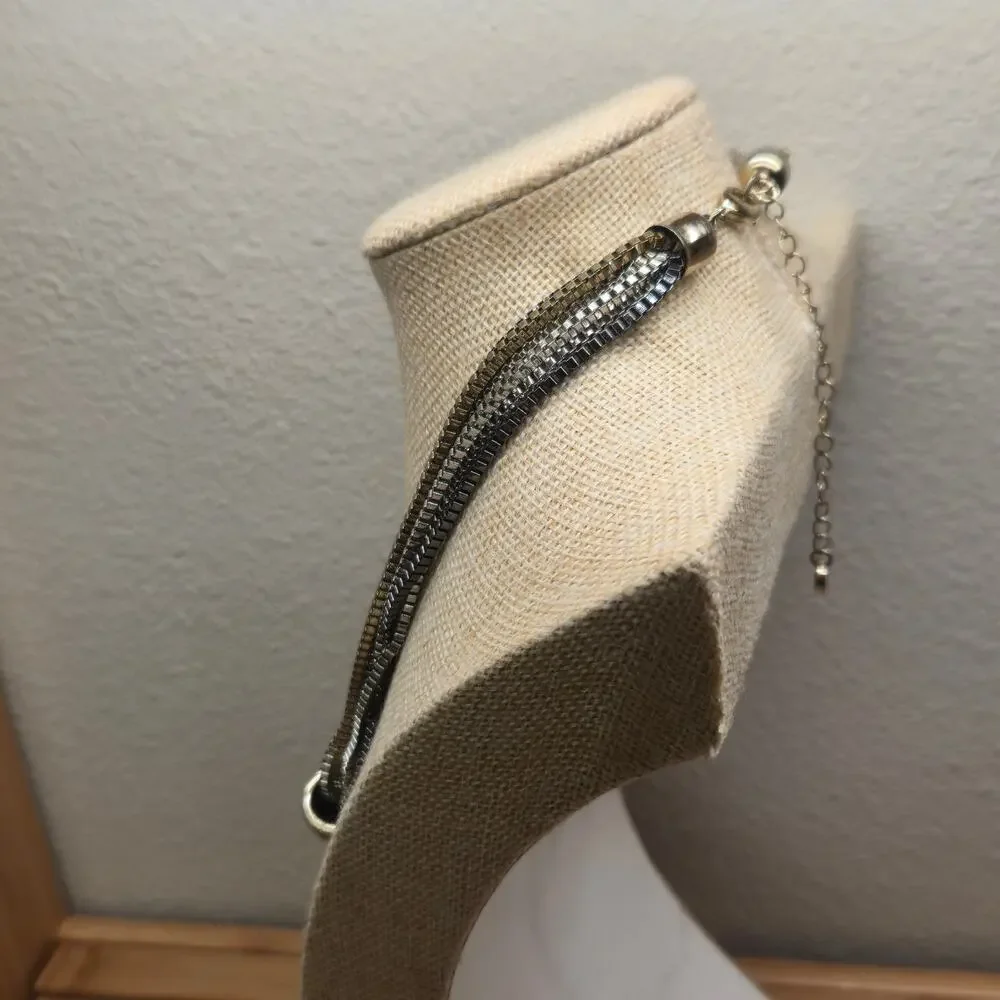 Vintage Lydell NYC Multi Strand Statement Necklace Two Tone Silver Gold Mesh